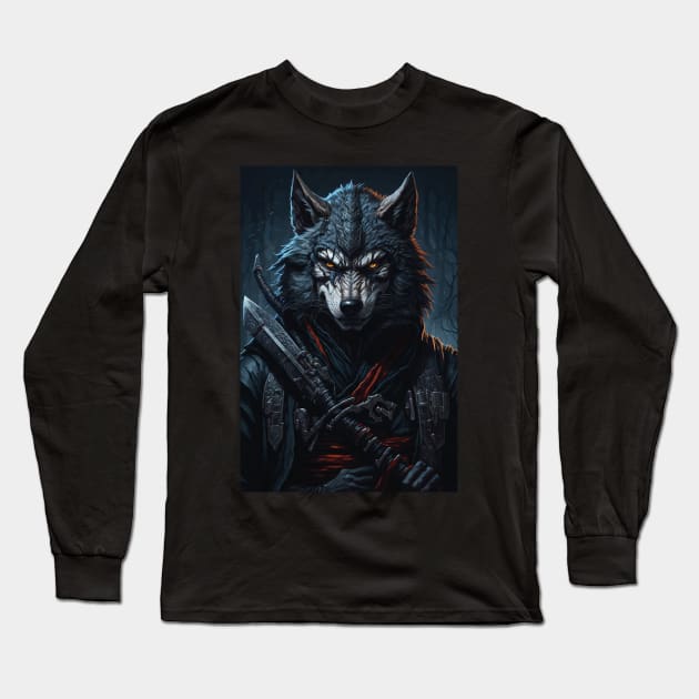 Ninja Wolf Long Sleeve T-Shirt by SARKAR3.0